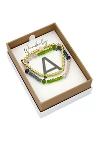 Initial Charm Multi Beaded Bracelet Set