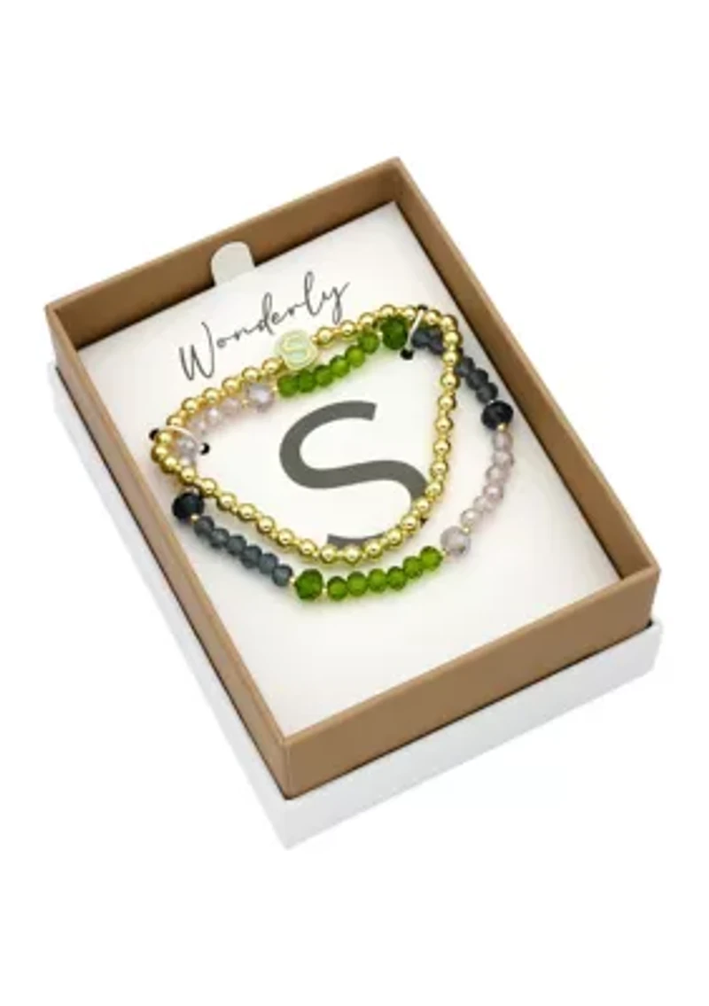 Initial Charm Multi Beaded Bracelet Set