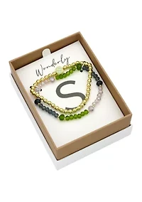 Initial Charm Multi Beaded Bracelet Set
