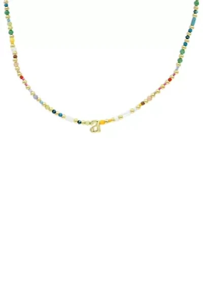Colorful Beaded Initial Charm Stretch Necklace