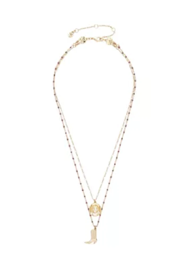 Gold Tone Hat and Boot Layer Necklace