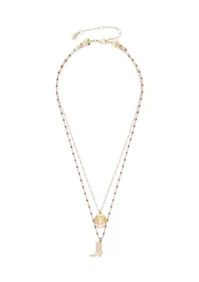 Gold Tone Hat and Boot Layer Necklace