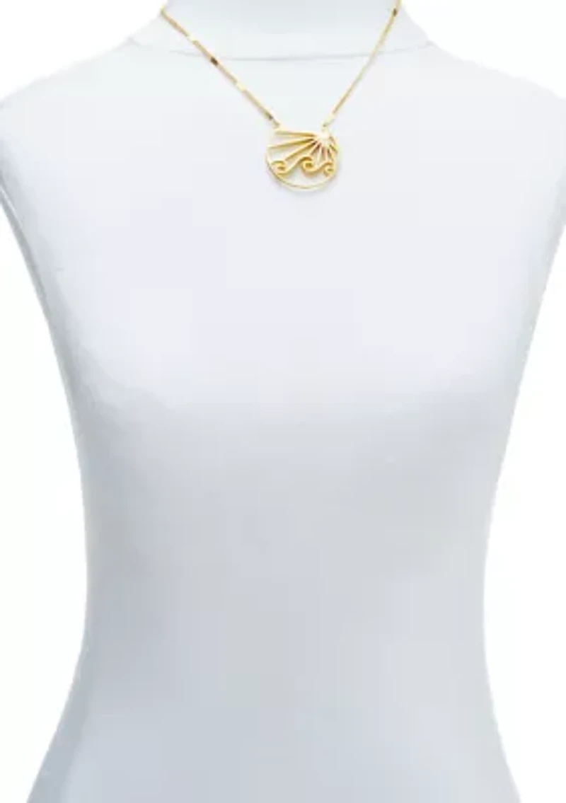 Gold Tone Ocean View Pendant Necklace