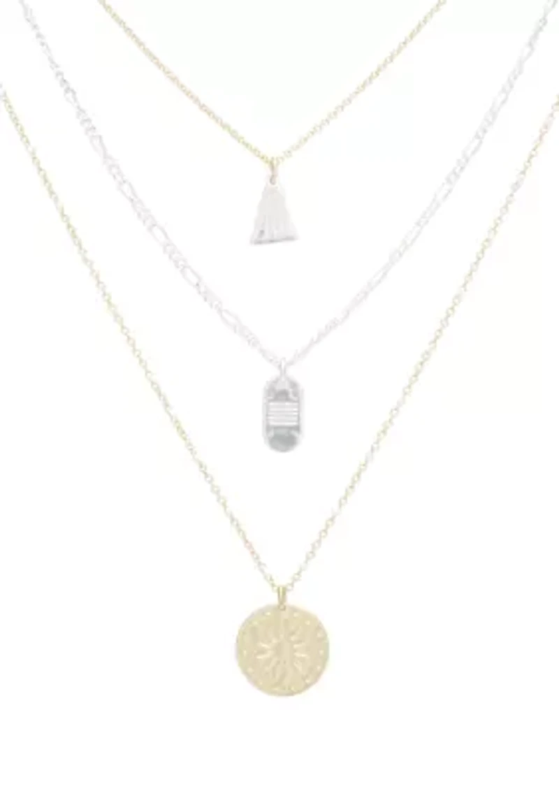 Carved Pendant Two Tone Layer Necklace