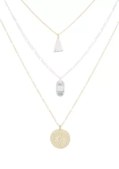 Carved Pendant Two Tone Layer Necklace