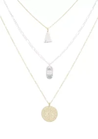 Carved Pendant Two Tone Layer Necklace