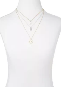 Carved Pendant Two Tone Layer Necklace