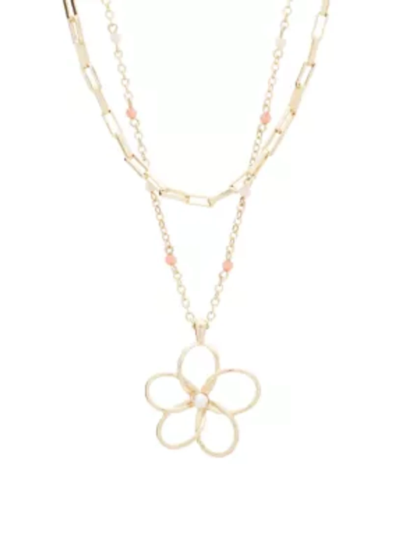 Gold Tone Daisy Beaded Layer Necklace