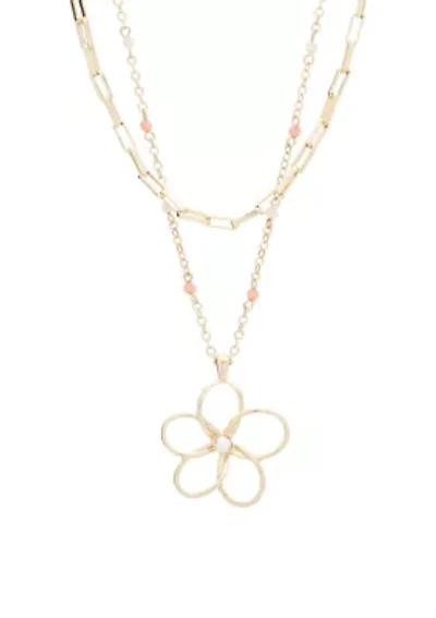 Gold Tone Daisy Beaded Layer Necklace