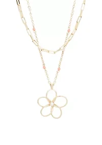 Gold Tone Daisy Beaded Layer Necklace