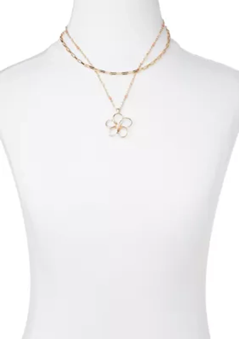 Gold Tone Daisy Beaded Layer Necklace