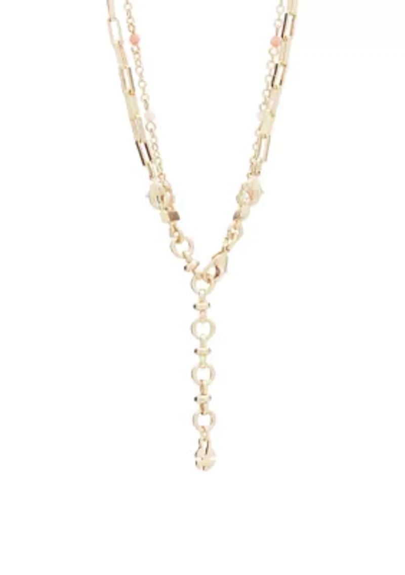 Gold Tone Daisy Beaded Layer Necklace
