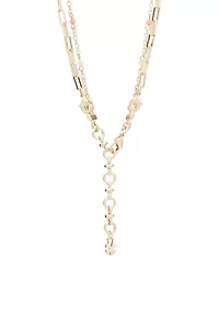 Gold Tone Daisy Beaded Layer Necklace