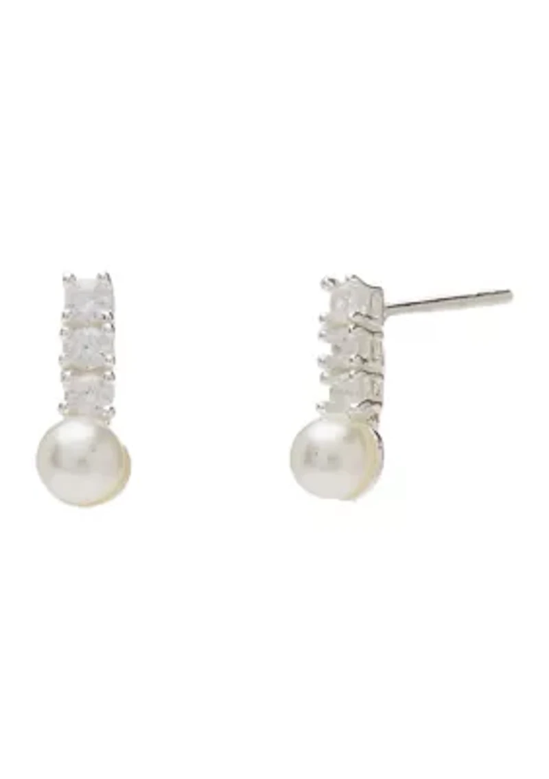 Sterling Silver Pearl with Crystal Stud Earrings