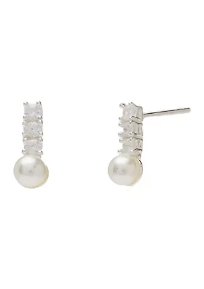 Sterling Silver Pearl with Crystal Stud Earrings