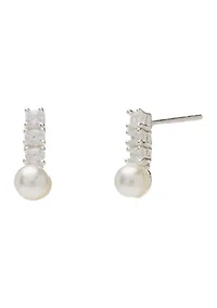 Sterling Silver Pearl with Crystal Stud Earrings