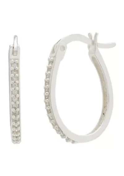 Sterling Silver Cubic Zirconia Oval Hoop Earrings
