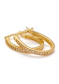 Lab Grown Plated Hoop Clear Cubic Zirconia Earrings