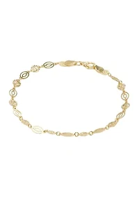 Gold Tone Sterling Silver Pierced Oval Chain Bracelet