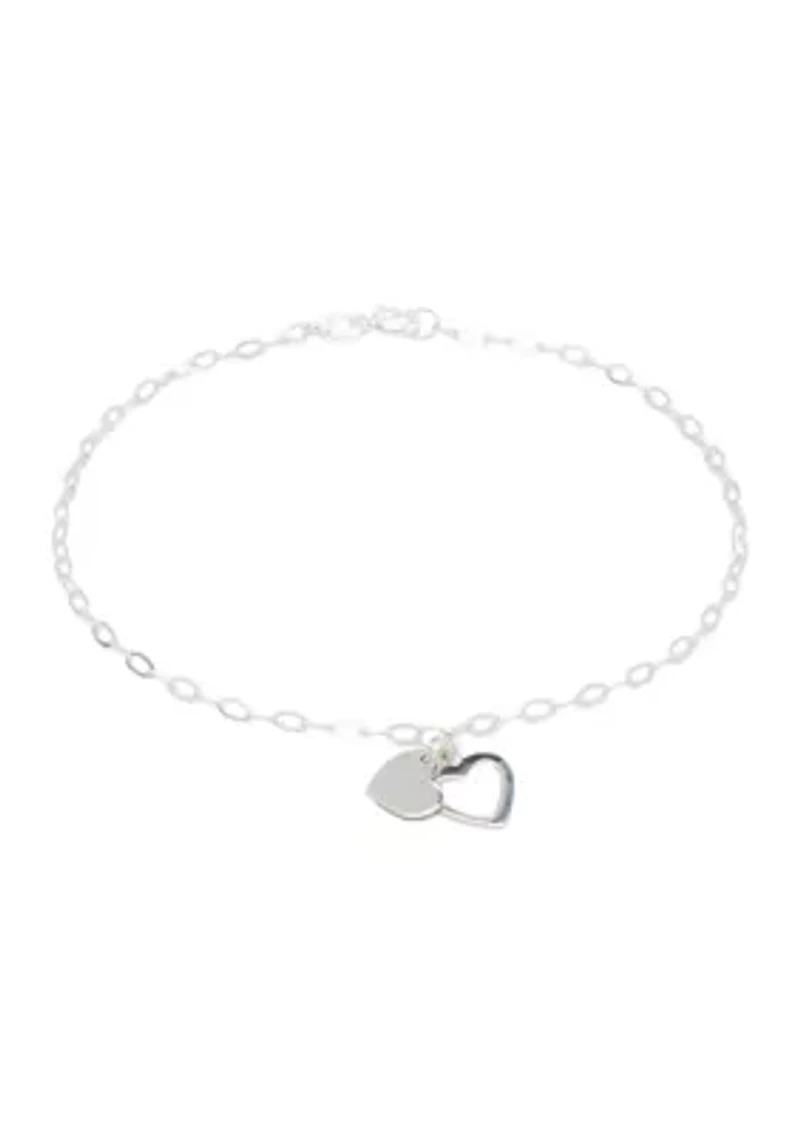 Sterling Silver Double Heart Chain Bracelet