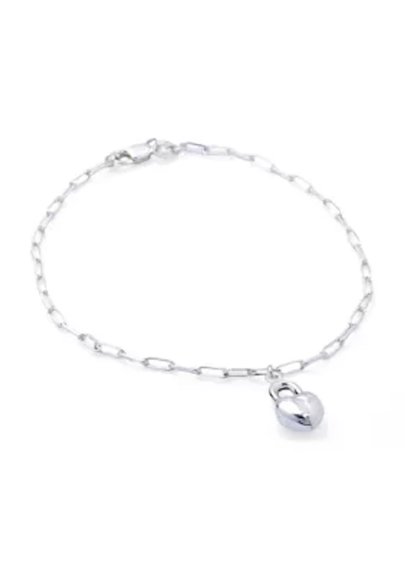Silver Plated Heart Lock Paperclip Bracelet