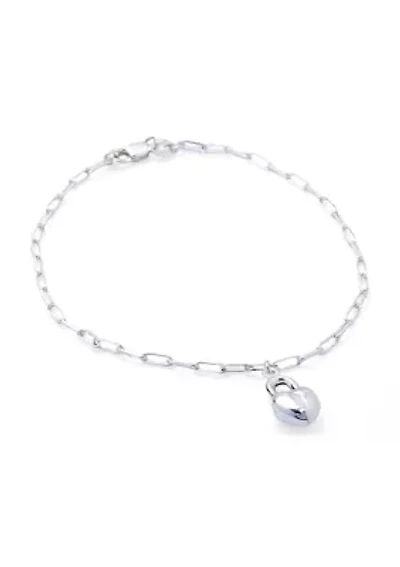 Silver Plated Heart Lock Paperclip Bracelet