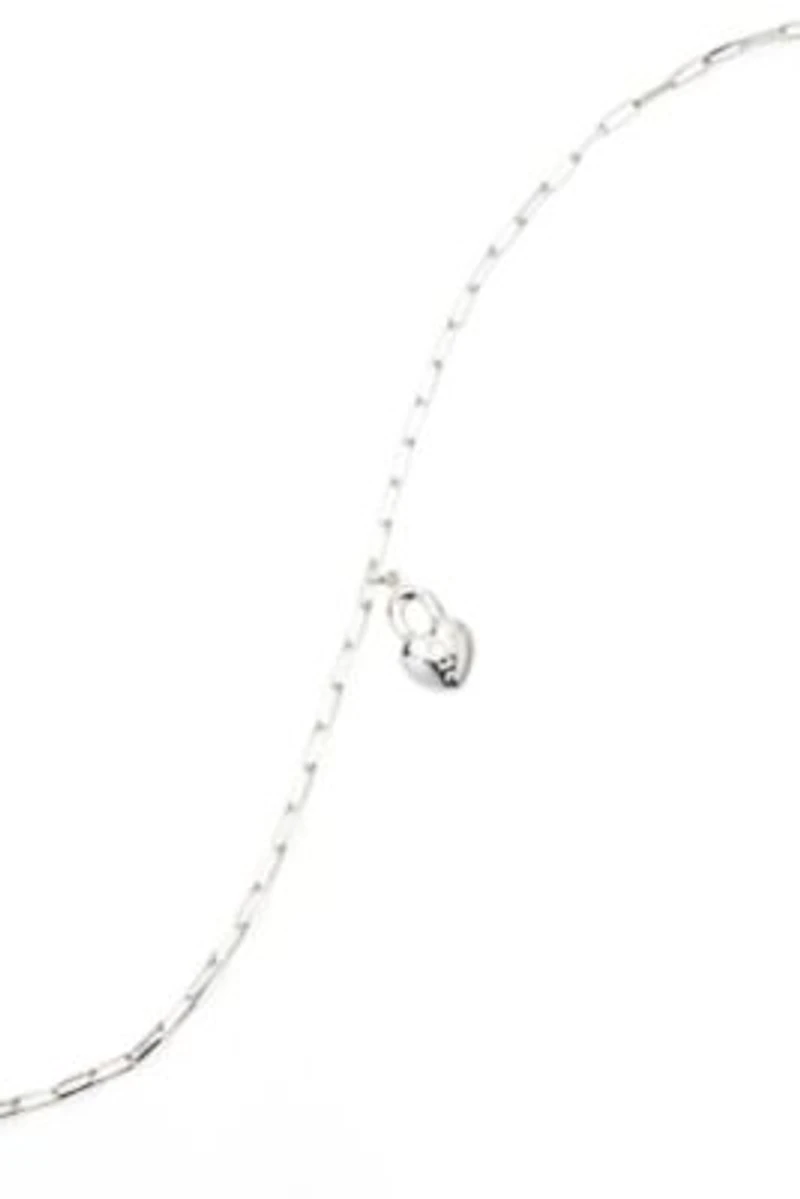 Silver Plated Heart Lock Paperclip Bracelet