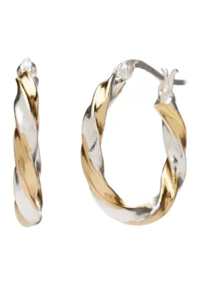 Sterling Silver Two Tone Twist Hoop Earrings