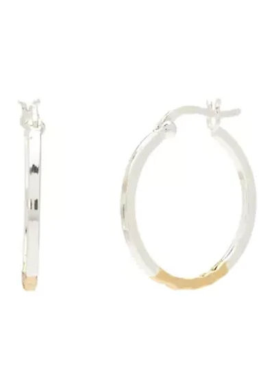 Two Tone Twist Click Top Hoop Earrings