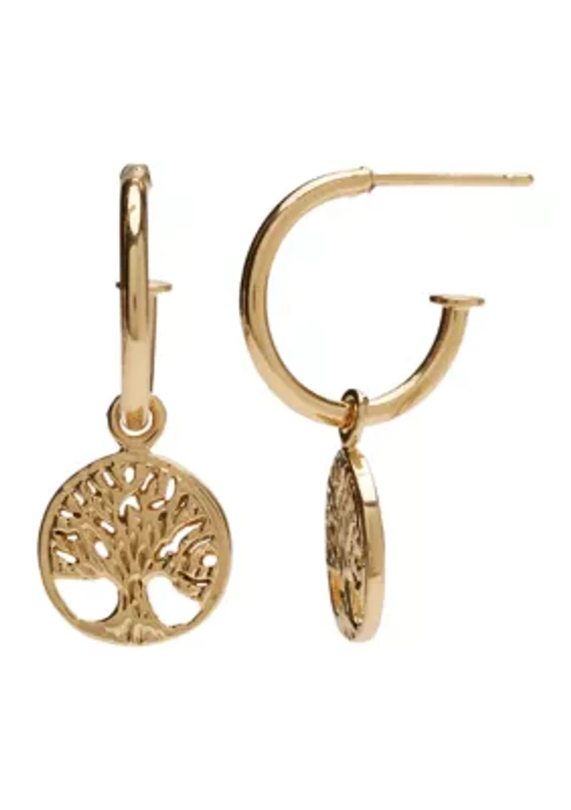 Gold Plated Tree of Life Hoop Earrings