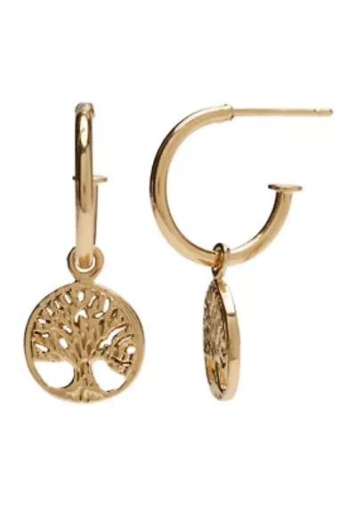 Gold Plated Tree of Life Hoop Earrings