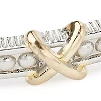 Two Tone Plated CZ X Bangle Bracelet