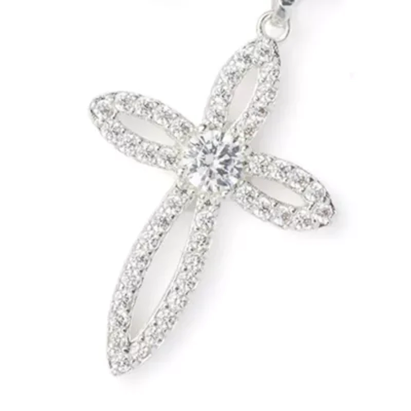 Silver Tone Cross Pendant Necklace and Earrings Set