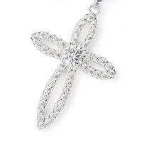 Silver Tone Cross Pendant Necklace and Earrings Set