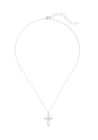 Silver Tone Cross Pendant Necklace and Earrings Set