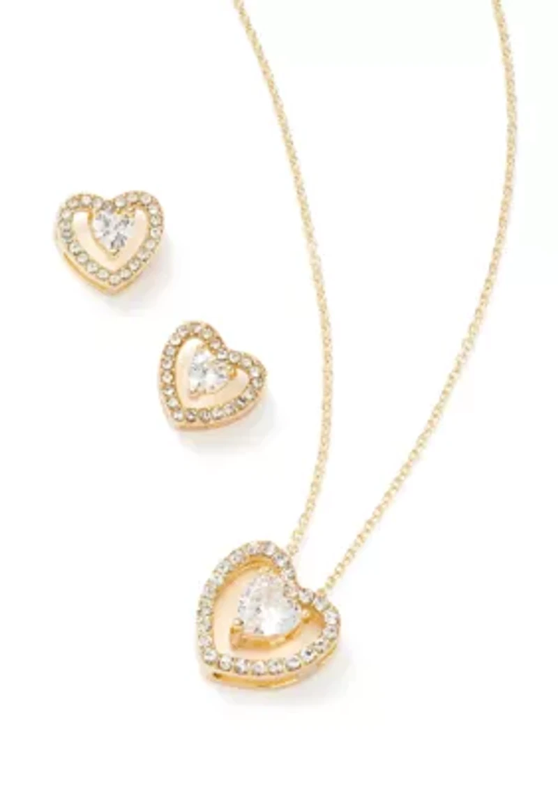 Gold Plated Heart Pendant Necklace and Earrings Set