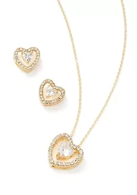 Gold Plated Heart Pendant Necklace and Earrings Set