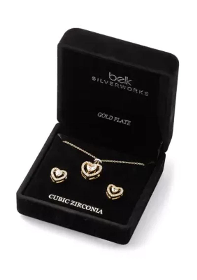 Gold Plated Heart Pendant Necklace and Earrings Set