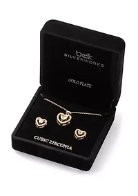 Gold Plated Heart Pendant Necklace and Earrings Set