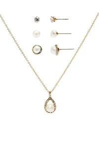 Gold Plated Pearl Pendant Necklace and Stud Set