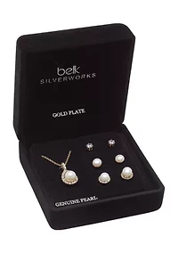 Gold Plated Pearl Pendant Necklace and Stud Set