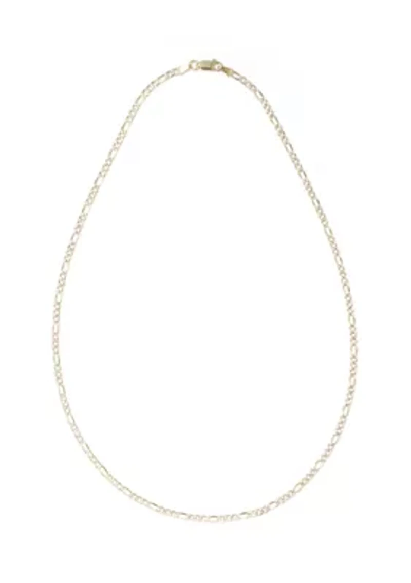 Two Tone Sterling Silver Figaro Chain Necklace