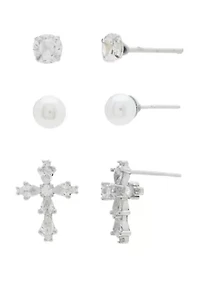 Sterling Silver Cross Stud Earring Set