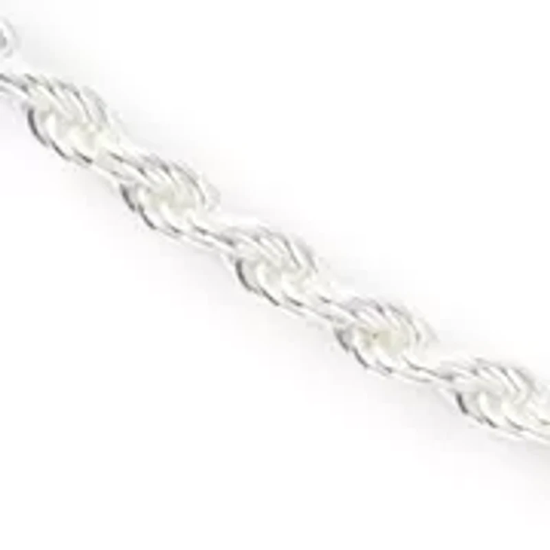 Lab Grown Rope Chain Necklace Sterling Silver
