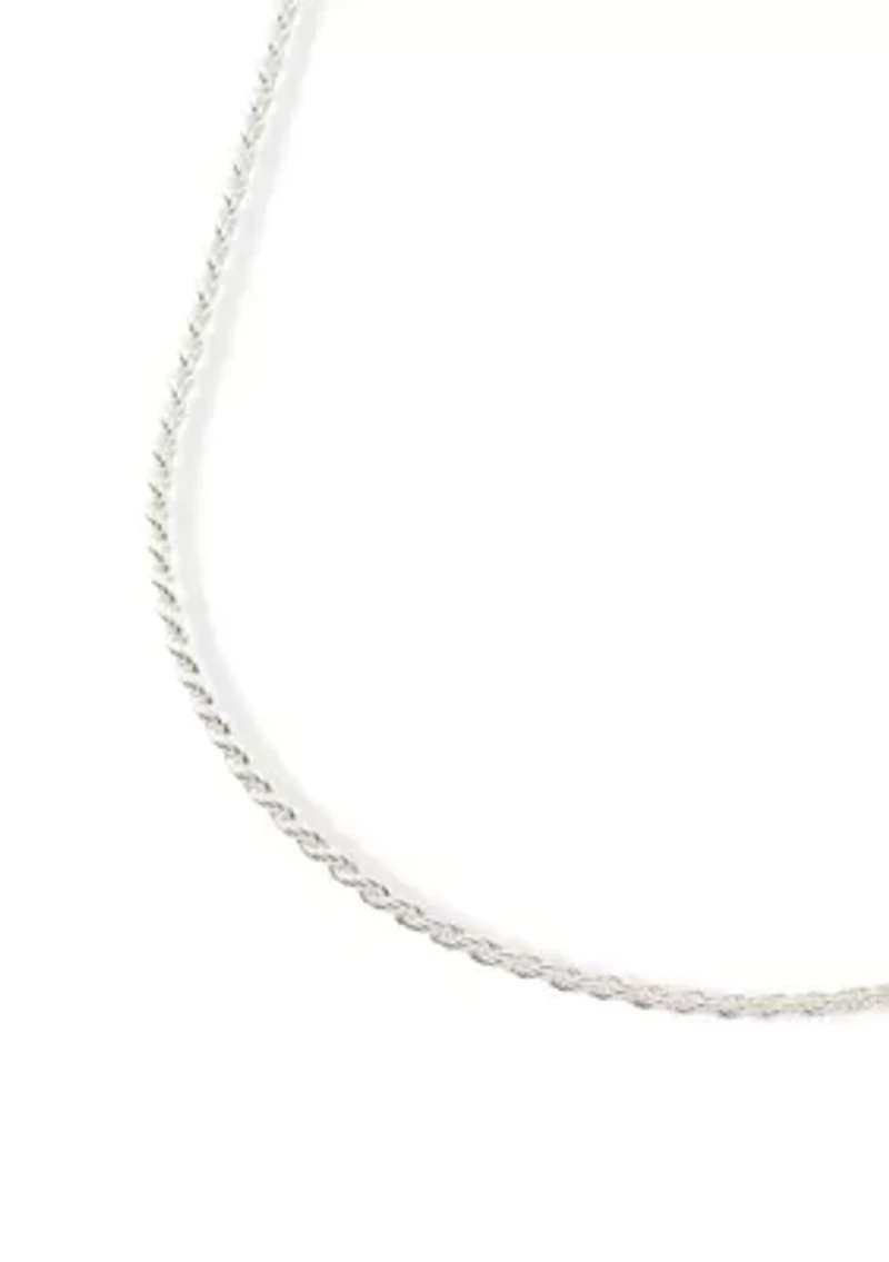 Lab Grown Rope Chain Necklace Sterling Silver