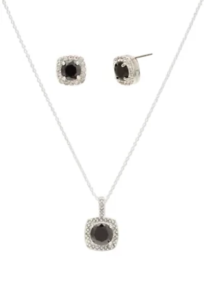 Square Stone Necklace and Earrings Set