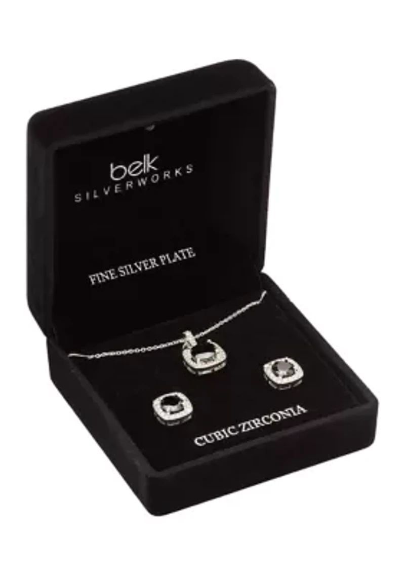 Square Stone Necklace and Earrings Set