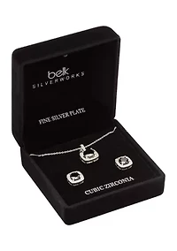 Square Stone Necklace and Earrings Set