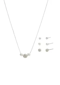 Cubic Zirconia Pearl Silver Necklace and Earrings Set