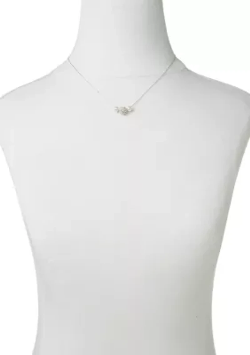 Cubic Zirconia Pearl Silver Necklace and Earrings Set